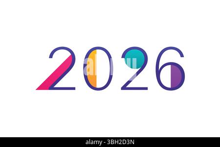 Moderner Stil Happy New Year 2026 farbenfrohe Zahl Stock Vektor