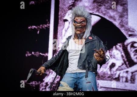 Trondheim, Norwegen. Juni 2025. Die englische Heavy-Metal-Band Iron Maiden tritt während des norwegischen Musikfestivals Trondheim Rocks 2025 in Trondheim auf. Stockfoto
