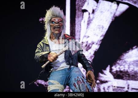 Trondheim, Norwegen. Juni 2025. Die englische Heavy-Metal-Band Iron Maiden tritt während des norwegischen Musikfestivals Trondheim Rocks 2025 in Trondheim auf. Stockfoto