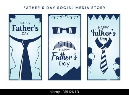 Set mit Vorlagen zum Vatertag Social-Media-Banner entwirft modernes vertikales Layout für Werbeaktionen Stock Vektor