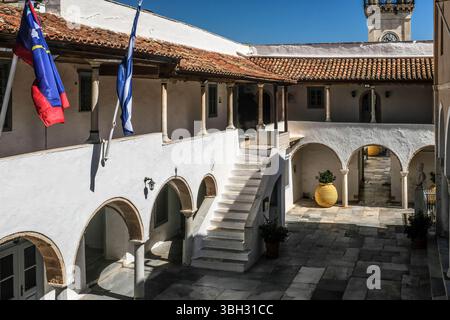 Grecia. Isola di Idra. Chiesa dell' Assunzione della Vergine Maria. Griechenland. Hydra Island. Die Kathedrale Stockfoto