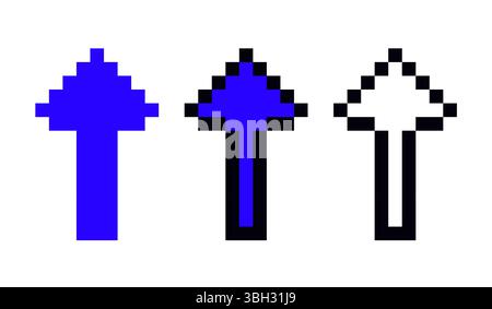 Pfeil-Pixel-Kunst einfache handgezeichnete minimalistische Illustration mit niedlichen 8-Bit-Objekten im altmodischen Stil für Retro-Computerspiel-Design Stock Vektor