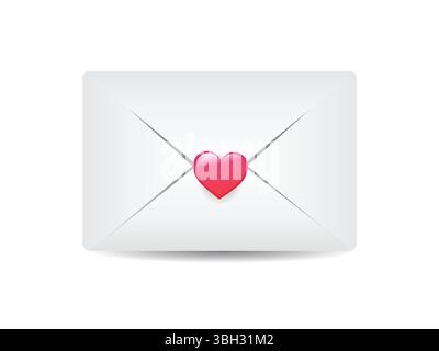 Mit Herz versiegelter Umschlag. Romantischer Umschlag. Im Umschlag ist eine Karte mit Herz. Illustration eines Liebesbriefes im flachen Stil Stock Vektor
