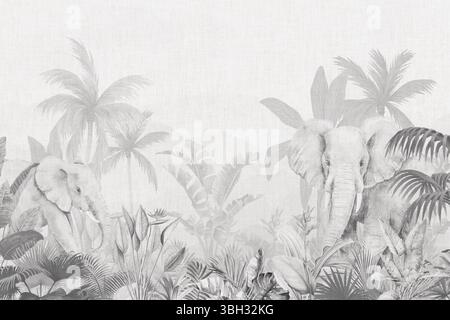 Altgealtertes Tropisches Dekor: Nahtloses Muster Aus Verblasstem Braunem Palmenwald Stockfoto