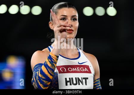 Amy Hunt of Great Britain feiert, nachdem sie am 6. Juni 2025 im Stadio Olimpico in Rom (Italien) an den 200 m langen Frauen teilgenommen hat. Amy Hunt wurde Zweiter. Stockfoto