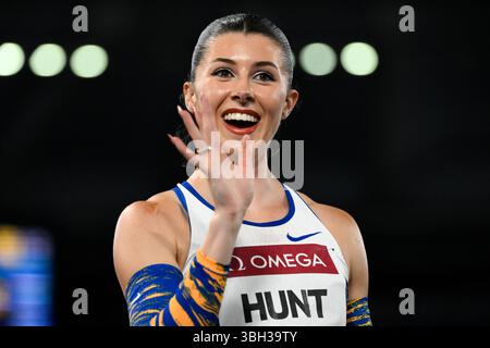 Amy Hunt of Great Britain feiert, nachdem sie am 6. Juni 2025 im Stadio Olimpico in Rom (Italien) an den 200 m langen Frauen teilgenommen hat. Amy Hunt wurde Zweiter. Stockfoto