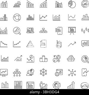 Symbolgruppe der Visualisierung von Diagrammdiagrammen Statistiken Analyse-Daten. Bearbeitbare Kontur. Symbole mit dünnen Linien, Abbildungen. Stock Vektor
