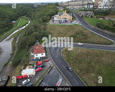 Blick aus der Vogelperspektive auf das Spa Hotel, Saltburn by the Sea British Seaside Resort, North Yorkshire Stockfoto