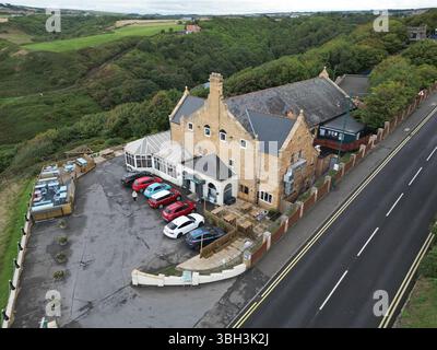 Blick aus der Vogelperspektive auf das Spa Hotel, Saltburn by the Sea British Seaside Resort, North Yorkshire Stockfoto