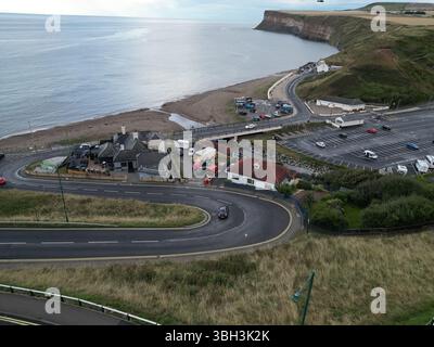 Blick aus der Vogelperspektive auf die Saltburn Road, Saltburn by the Sea British Seaside Resort, North Yorkshire Stockfoto