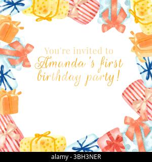 Aquarell handbemalt mit Geschenkboxen Stockfoto