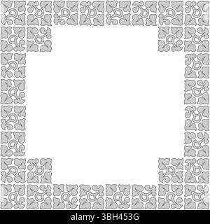 Quadratischer Rahmen aus Pflanzenelementen. Graue verzierte Blätter auf weißem Hintergrund. Illustration des Vektors für monochrome Blätter. Nahtloses Muster im antiken Stil. Vintage Stock Vektor