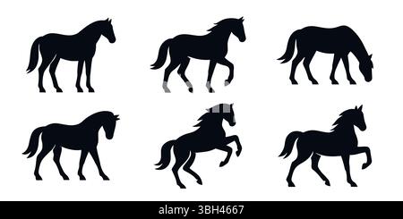 Set von Pferd Silhouette Tier Set isoliert auf weißem Hintergrund. Schwarze Pferde Grafik Element Symbol Vektor Illustration Stock Vektor