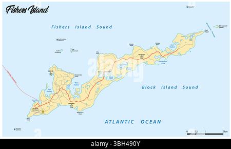 Karte von Fishers Island in Long Island Sound, New York, Vereinigte Staaten Stockfoto