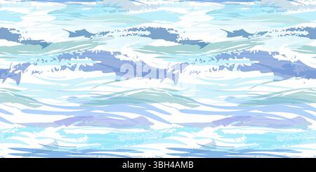 Blaues abstraktes nahtloses Muster. Hintergrund mit Aquarellstruktur. Wasserblaue Landschaft. Minimalistischer Hintergrund mit unterschiedlich farbigen Farbstreifen. Monoc Stock Vektor