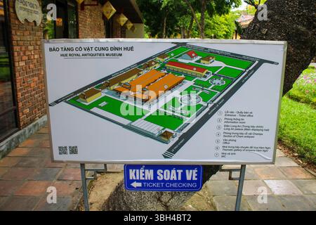 Vietnam, Hue. Hue Museum of Royal Antiquities. Die Karte des Museumsgeländes. Stockfoto