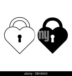 Herzförmiges Vorhängeschloss mit Schlüssellöchern Vektor-Illustration. Die Abbildung zeigt zwei herzförmige Vorhängeschlösser nebeneinander. Stock Vektor