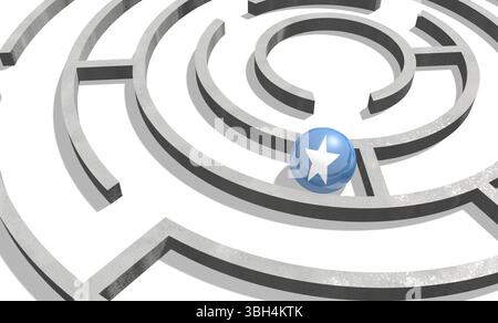 Bild zur politischen Situation in somali. Die texturierte Kugel der Nationalflagge im Labyrinth. 3D-Rendering Stockfoto