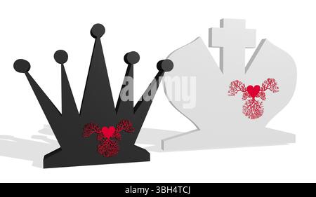 Schachfiguren. Kingsize- und Queensize-Bett. Familienmetapher. Liebes-Thema. 3D-Rendering Stockfoto