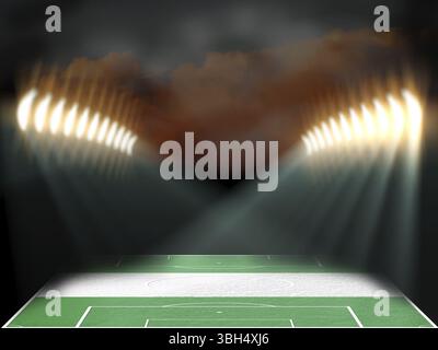 Fußballstadion mit strukturiertem Feld mit Nigeria-Flagge. Nachtszene. 3D-Rendering Stockfoto