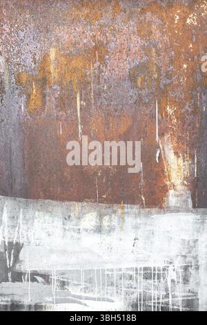 Abstrakt korrodierte alte weiße Farbe auf Metallwänden. Die Wand ist mit alter weißer Farbe gesprungen. Rostig auf altem Metallhintergrund. Metallrost. Textur, altes Ich Stockfoto
