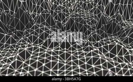 Low Poly Mountains Landschaft. Polygonale Formen Banden. 3d-Illustration. Polygonaler Mosaikhintergrund Stockfoto