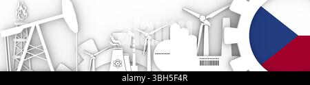 Energie und Leistung Symbole gesetzt. Header Banner mit der Tschechischen Flagge. Nachhaltige Energieerzeugung und Schwerindustrie. 3D-Rendering Stockfoto