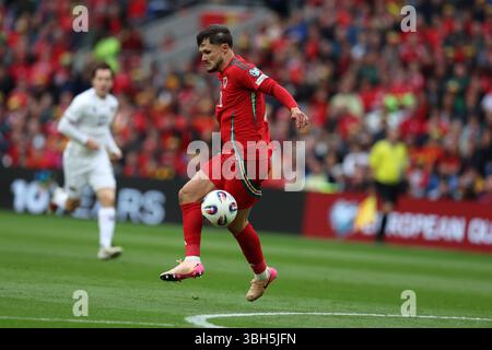 Cardiff, Großbritannien. Juni 2025. Liam Cullen aus Wales in Aktion. Wales gegen Liechtenstein, Qualifikationsspiel der Gruppe J zur FIFA-Weltmeisterschaft am Freitag, den 6. Juni 2025, im Stadion der Stadt Cardiff in Cardiff, Südwales. Nur redaktionelle Verwendung. bild von Andrew Orchard/Andrew Orchard Sportfotografie/Alamy Live News Credit: Andrew Orchard Sportfotografie/Alamy Live News Stockfoto