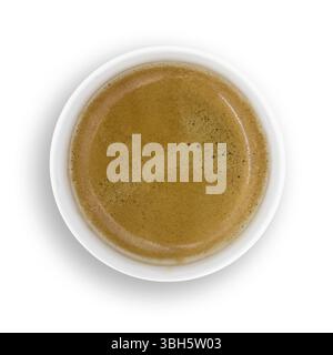 Blick von oben auf die Papier Tasse Kaffee, isoliert auf weißem Hintergrund Stockfoto