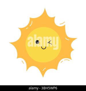 Niedliche blinkende Sonne isolierte Vektor-Illustration. Sommer-Symbol in verspieltem Stil. Happy Sun mit lächelndem Gesicht, ideal für Sommer, Kinder oder fröhlich Stock Vektor