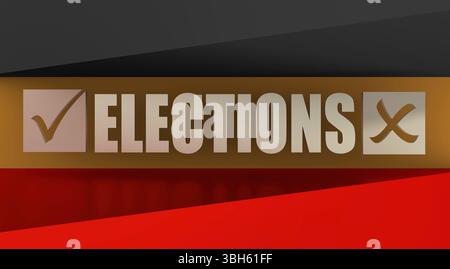Wahlen Text mit Häkchen auf Deutschland Fahne Hintergrund. Bild relativ zu Parlament, Präsident und andere Wahlen in Deutschland Stockfoto
