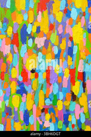Farbe des Glücks. Abstrakte Originalmalerei, Acryl auf Leinwand, Textur, Pinsel, Farbe, Gezeichnet, Lebendig, Bunt Stockfoto