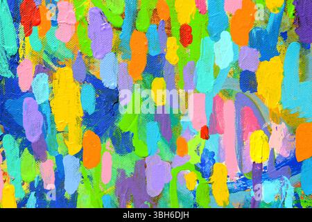 Farbe des Glücks. Abstrakte Originalmalerei, Acryl auf Leinwand, Textur, Pinsel, Farbe, Gezeichnet, Lebendig, Bunt Stockfoto