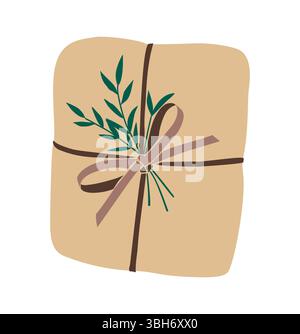 Geschenkbox in Kraftpapier mit Schleife verpackt Stock Vektor