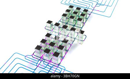 Big Data Center-Server Rack-3D-Rendering für KI-Lernen Stockfoto