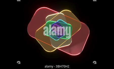 Farbige Glasrechtecke auf schwarzem BG 3D-Rendering Stockfoto