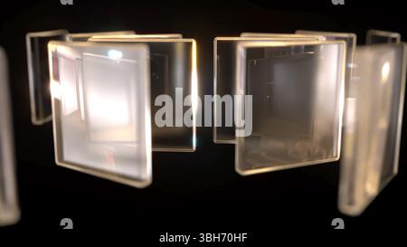 Glaskästen rechteckig rund auf schwarzem BG 3D-Rendering Stockfoto