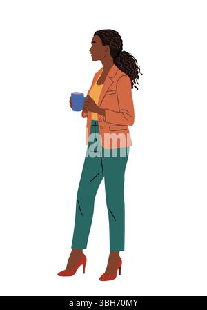 Afroamerikanische Geschäftsfrau mit Kaffeetasse Stock Vektor