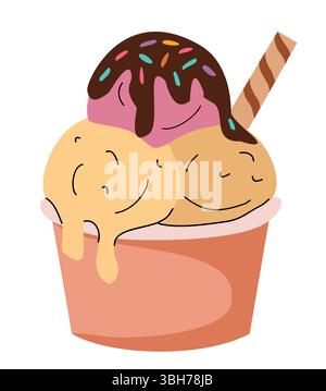 Eis im Pappbecher mit verschiedenen Schaufeln Stock Vektor