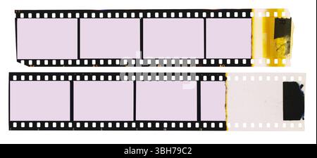 Filmstreifen im Vintage-Format 35 mm, leere Bilder, flache Lagen. Comeback des Konzepts der analogen Filmfotografie, isoliert auf transparentem Hintergrund Stockfoto