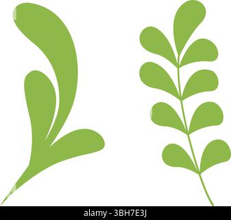 Stilvolle handgezeichnete grüne Blätter und Zweige Springtime Greeting minimalistische Designelemente. Isolierte Vektor-Illustration Thematische Karten Einladungen, Veranstaltungen oder Werbebanner, Faltblätter, Etikett, Tag Stock Vektor