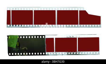 Filmstreifen im Vintage-Format 35 mm, leere Bilder, flache Lagen. Comeback des Konzepts der analogen Filmfotografie, isoliert auf transparentem Hintergrund Stockfoto