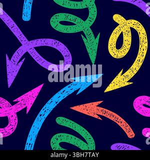 Nahtloses Muster chaotischer Anordnung bunter handgezeichneter Pfeile Stock Vektor