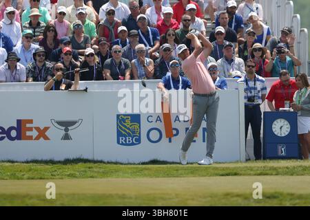 Caledon, Ontario, Kanada. Juni 2025. Victor Perez schlägt beim ersten Loch in der dritten Runde der RBC Canadian Open im TPC Toronto im Osprey Valley in Caledon, Ontario, Kanada ab. Daniel Lea/CSM/Alamy Live News Stockfoto