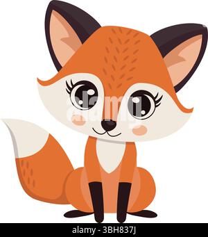 Niedlicher Fuchs, Vektorillustration isoliert auf weißem Hintergrund. Geeignet für Kinderbücher, Aufkleber, Maskottchen, Logos. Stock Vektor