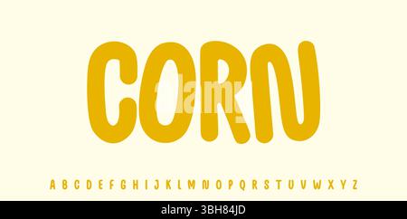 Sommer-Food-Schriftzug, Corn-Cartoon-fröhliches Alphabet, abgerundete verspielte Schriftart für helle kinderfrische Produktüberschriften, freundliches Logo. Kindliche Typographie Stock Vektor