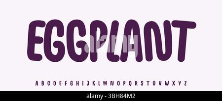Sommergemüse, fröhlicher Titel von Eggplant, abgerundete, verspielte Schriftart für eine helle, kinderfrische Produktüberschrift, freundliches Logo. Kindliche Typographie Stock Vektor
