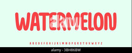 Sommer-Pepo, Watermelon-Schriftzug, fröhliches Zeichentrick-Alphabet, abgerundete, verspielte Schriftart für eine helle, frische Produktüberschrift für Kinder, freundliches Logo. Kindisch Stock Vektor