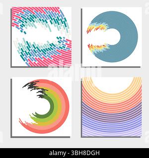 Set aus vier wunderschönen abstrakten Hintergründen. Abstrakte Blitzlichtkreise. Vektorabbildung. Stock Vektor