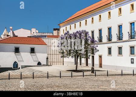 Evora, Portugal 26. Mai 2022: Evoras historisches Zentrum ist gut erhalten und zeigt römische, maurische und mittelalterliche Einflüsse. Stockfoto